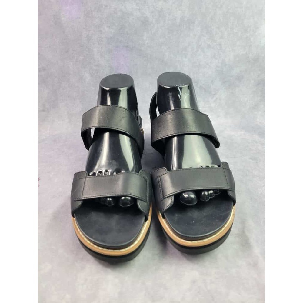Eileen Fisher Black Leather Platform Wedge Sandals Strappy Comfort Size 10